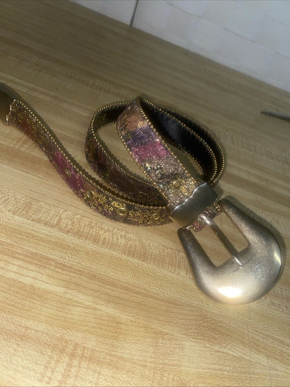 Vintage 80s Elite Fresno California Women's Jeweled Rainbow Colorful Belt Sz Med